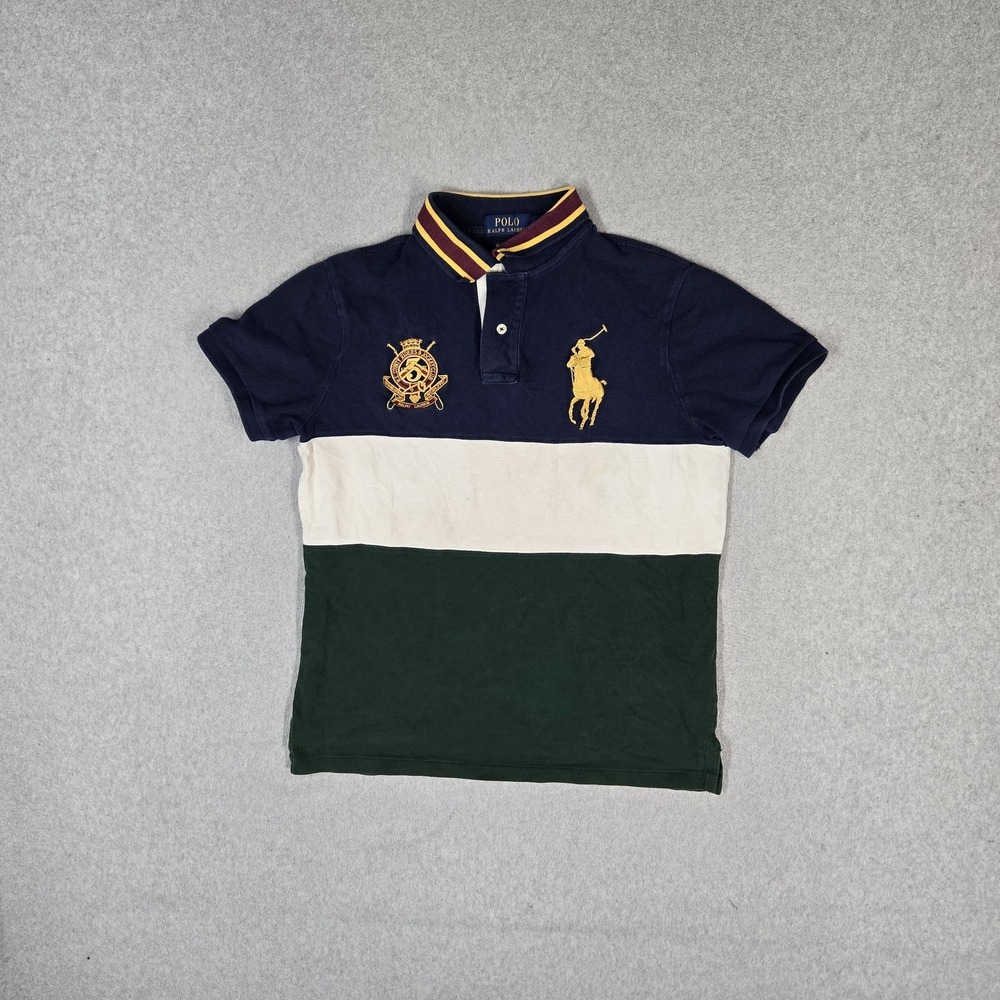 Polo Ralph Lauren Men Polo M Navy Colorblock Rugby Big Pony Embroidered READ